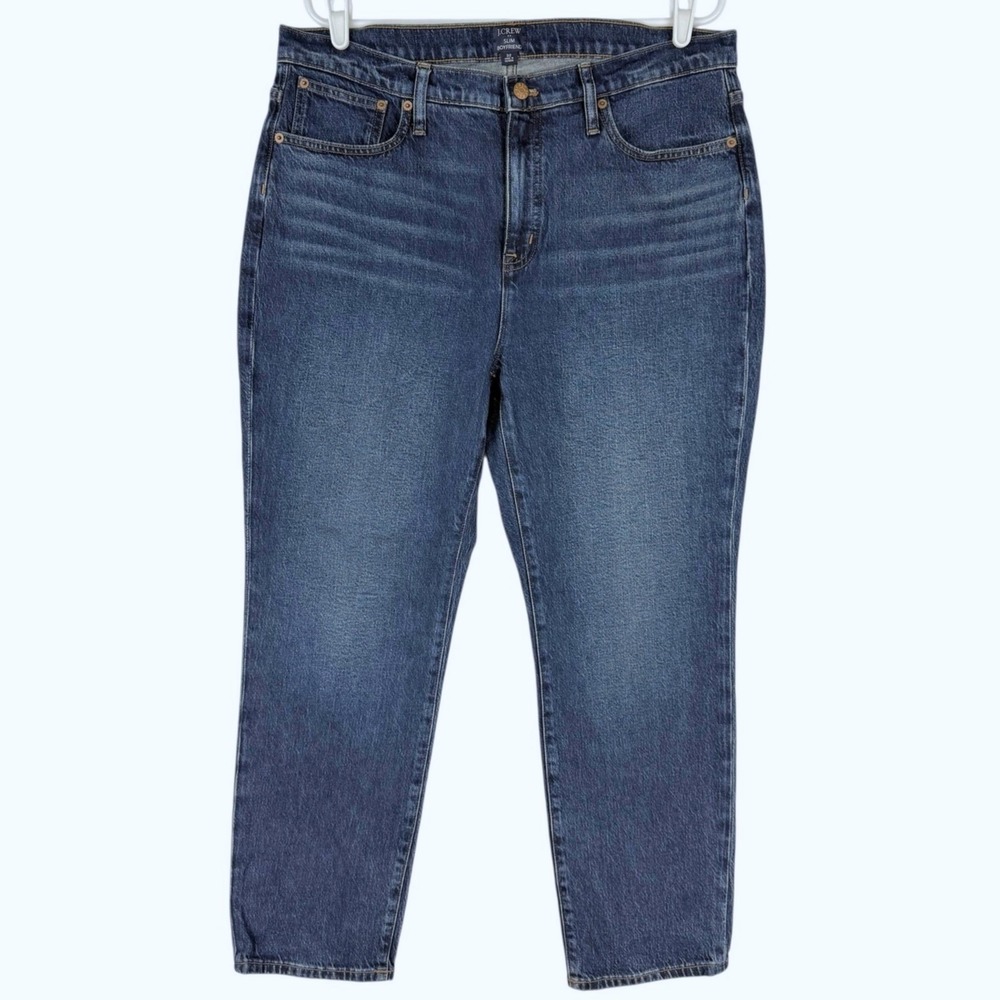 J.Crew Women's Slim Fit Stretch Mid Rise Boyfriend Blue Denim Jeans Sz 32 Casual